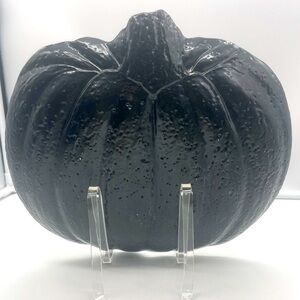 Akcam: Autumn / Fall / Halloween 11” Black Pumpkin Shaped Glass Serving Platter
